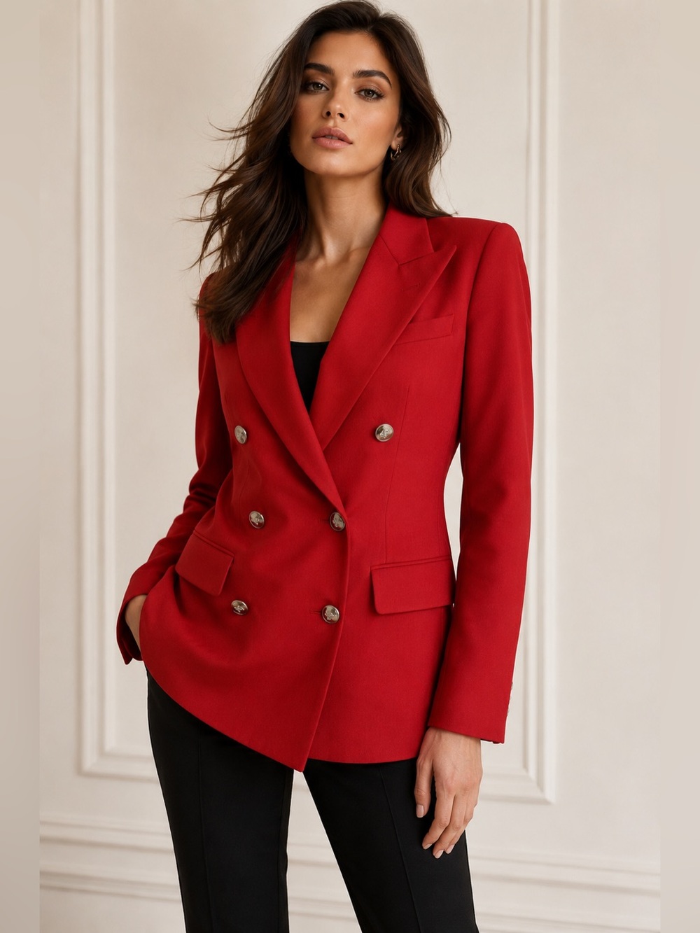 Burberry Red Wool Double-Breasted Blazer jacket Silver Crest Buttons